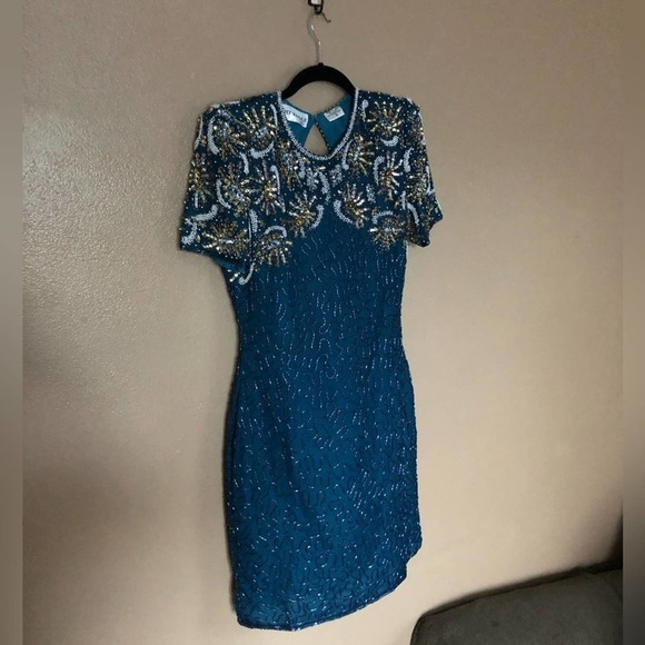 VINTAGE Night Vogue Beaded 100% Silk Dress Size S - Picture 1 of 7